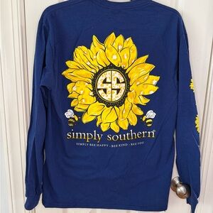 Simply Southern Sunflower Long Sleeve Tee Size Medium Blue Bee Graphic